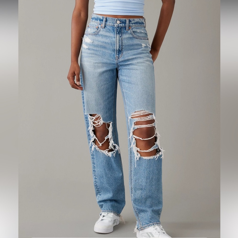 AE Distressed extra long highest rise baggy straight